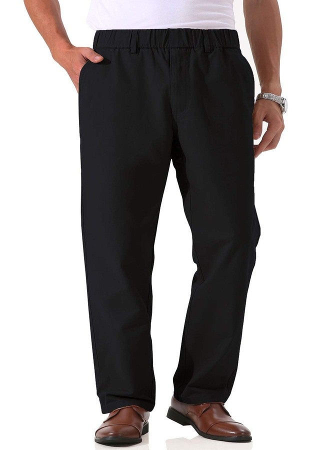 Soojun Men's Cotton Relaxed Fit Full Elastic Waist Twill Pants, Black, 42W x 28L - Image 3